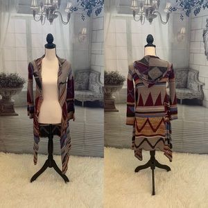 Long Multicolor Cardigan w/Hood